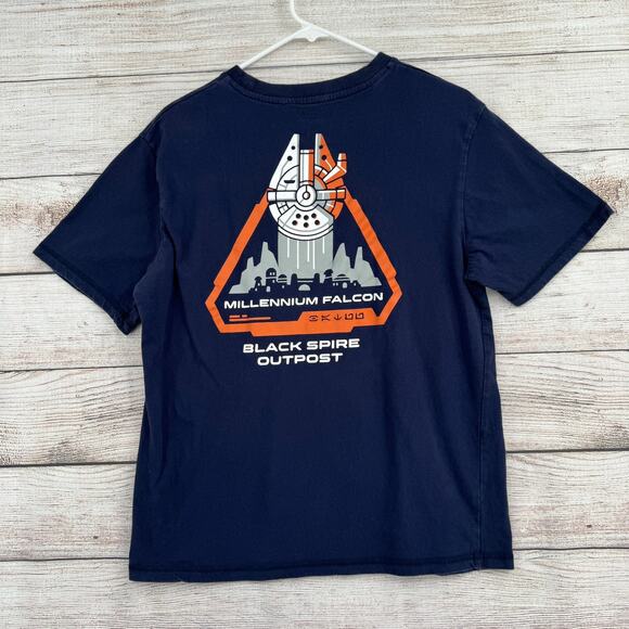 Star Wars Galaxys Edge Millenium Falcon T-Shirt Mens Medium Blue Black Spire - Picture 1 of 6